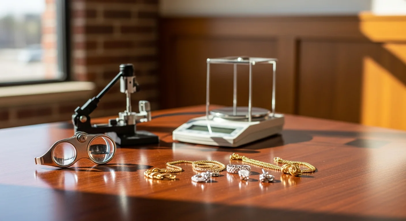 Jewelry appraiser examining gold and precious metals