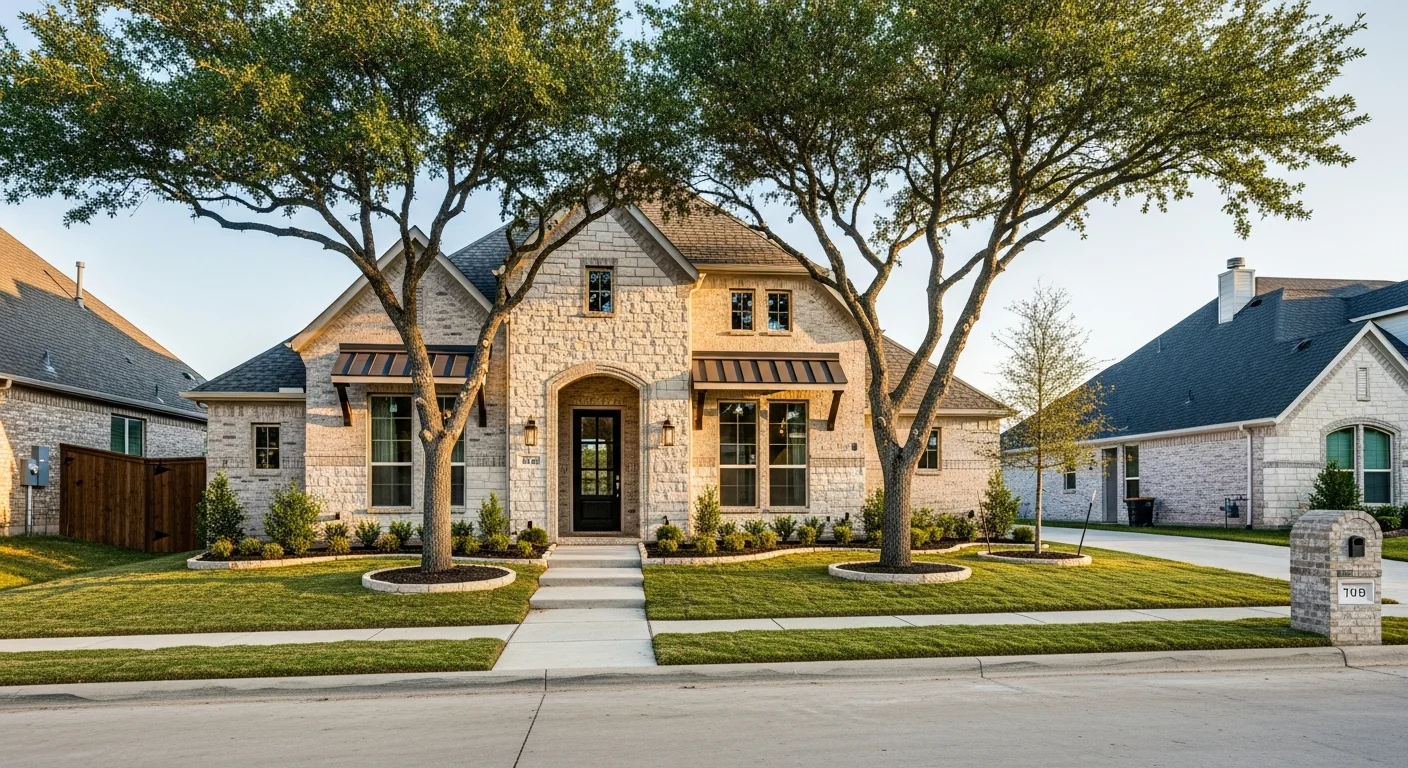 New residential home in Keller with manicured landscaping and modern exterior finishes typical of the area's newer subdivisions.